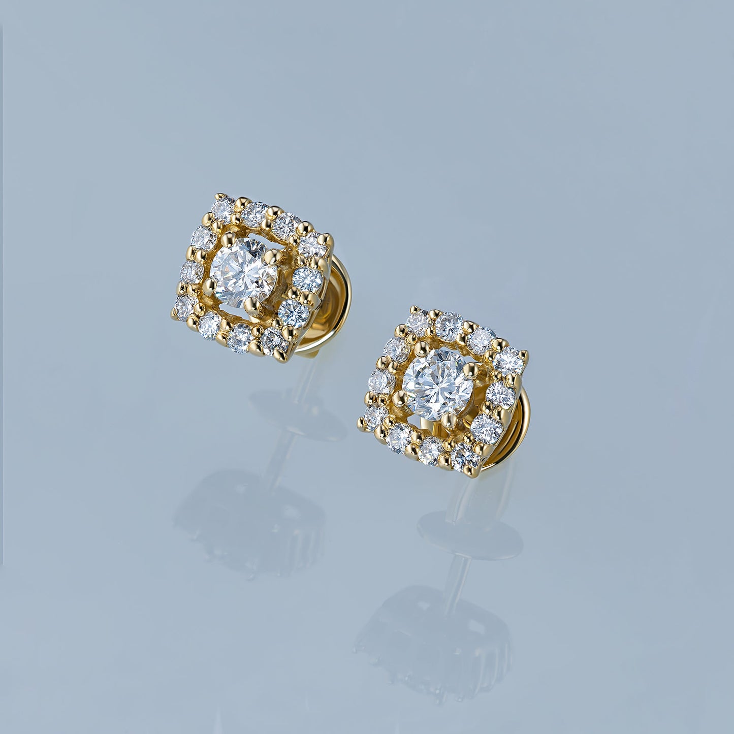 14K Yellow Gold Earring Studs with 26 Round-Cut Lab-Created Diamonds - Which Mark