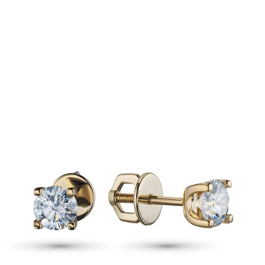 14K Yellow Gold Earring Studs with 2 Round-Cut Lab-Created Diamonds - Which Mark