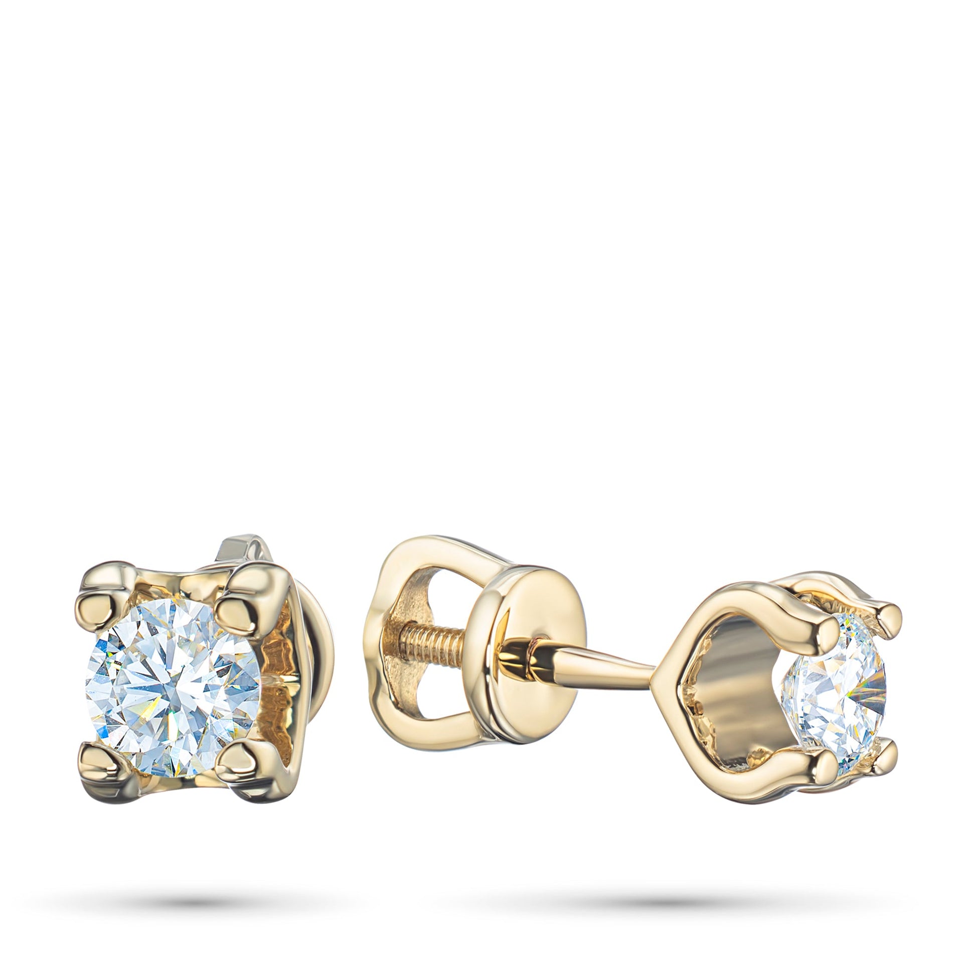14K Yellow Gold Earring Studs with 2 Round-Cut Lab-Created Diamonds - Which Mark