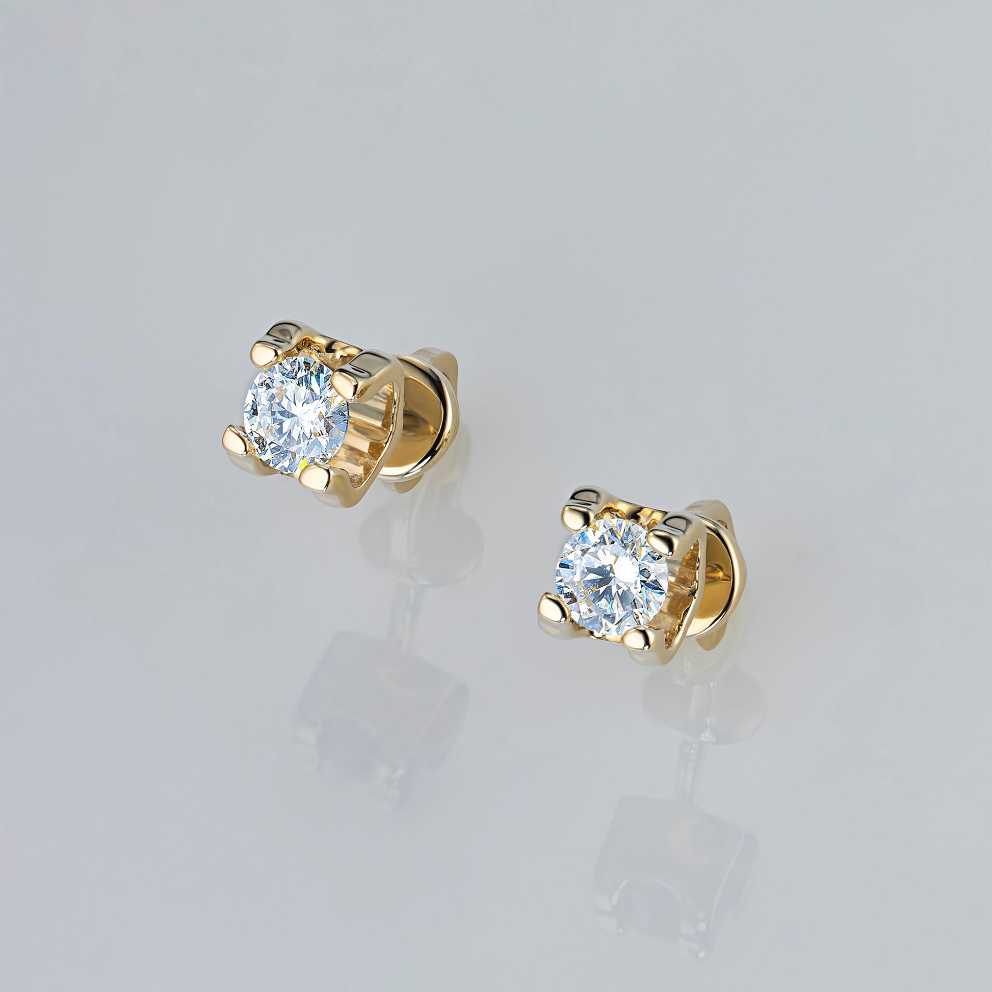 14K Yellow Gold Earring Studs with 2 Round-Cut Lab-Created Diamonds - Which Mark