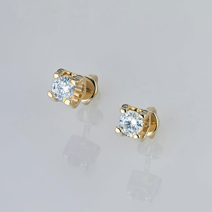 14K Yellow Gold Earring Studs with 2 Round-Cut Lab-Created Diamonds - Which Mark