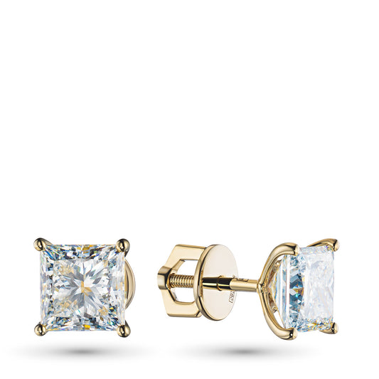 14K Yellow Gold Earring Studs with 2 Princess-Cut Lab-Created Diamonds - Which Mark