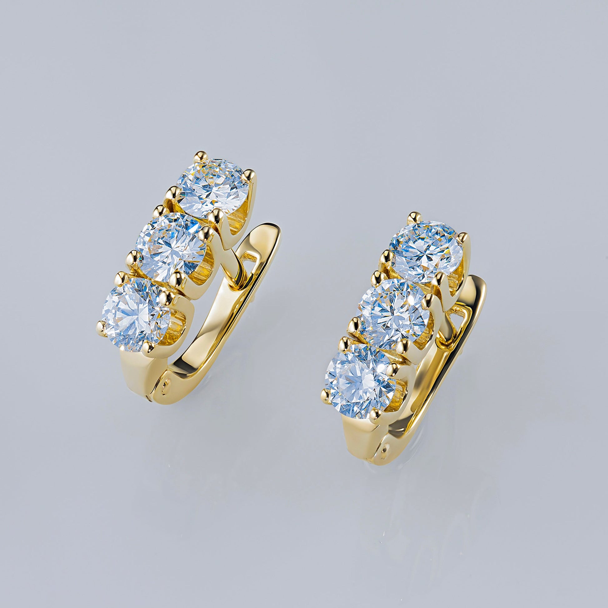 14K Yellow Gold Earrings with 6 Round-Cut Lab-Created Diamonds 2.275 - Which Mark