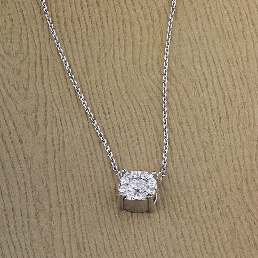 Sterling Silver Necklace with 9 Round-Cut Lab-Created Diamonds 0.293 - Which Mark