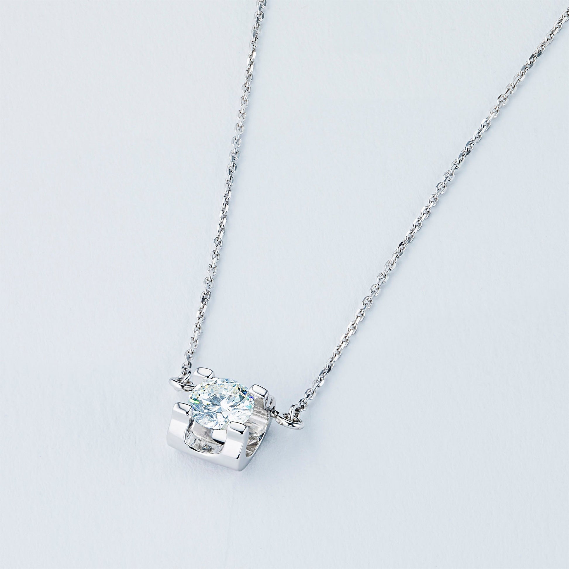 14K White Gold Necklace with 1 Round-Cut Lab-Created Diamond 0.33 - Which Mark