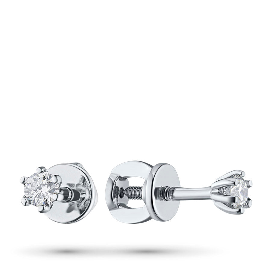 14K White Gold Earring Studs with 2 Round-Cut Lab-Created Diamonds - Which Mark