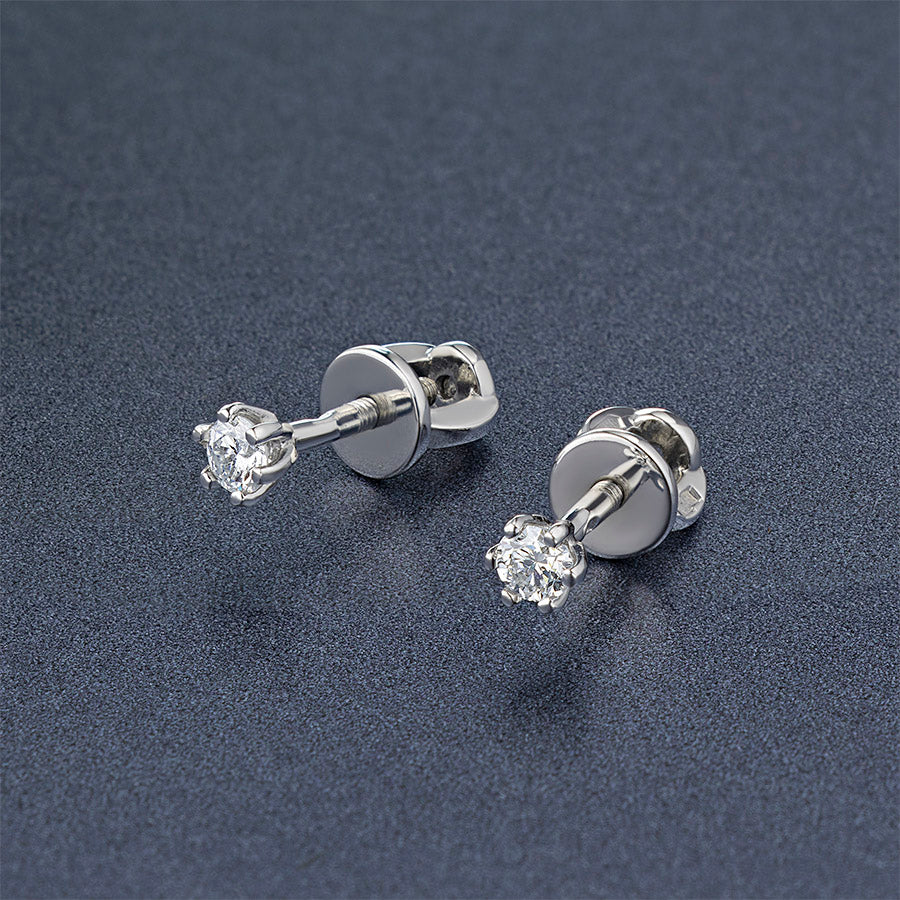 14K White Gold Earring Studs with 2 Round-Cut Lab-Created Diamonds - Which Mark