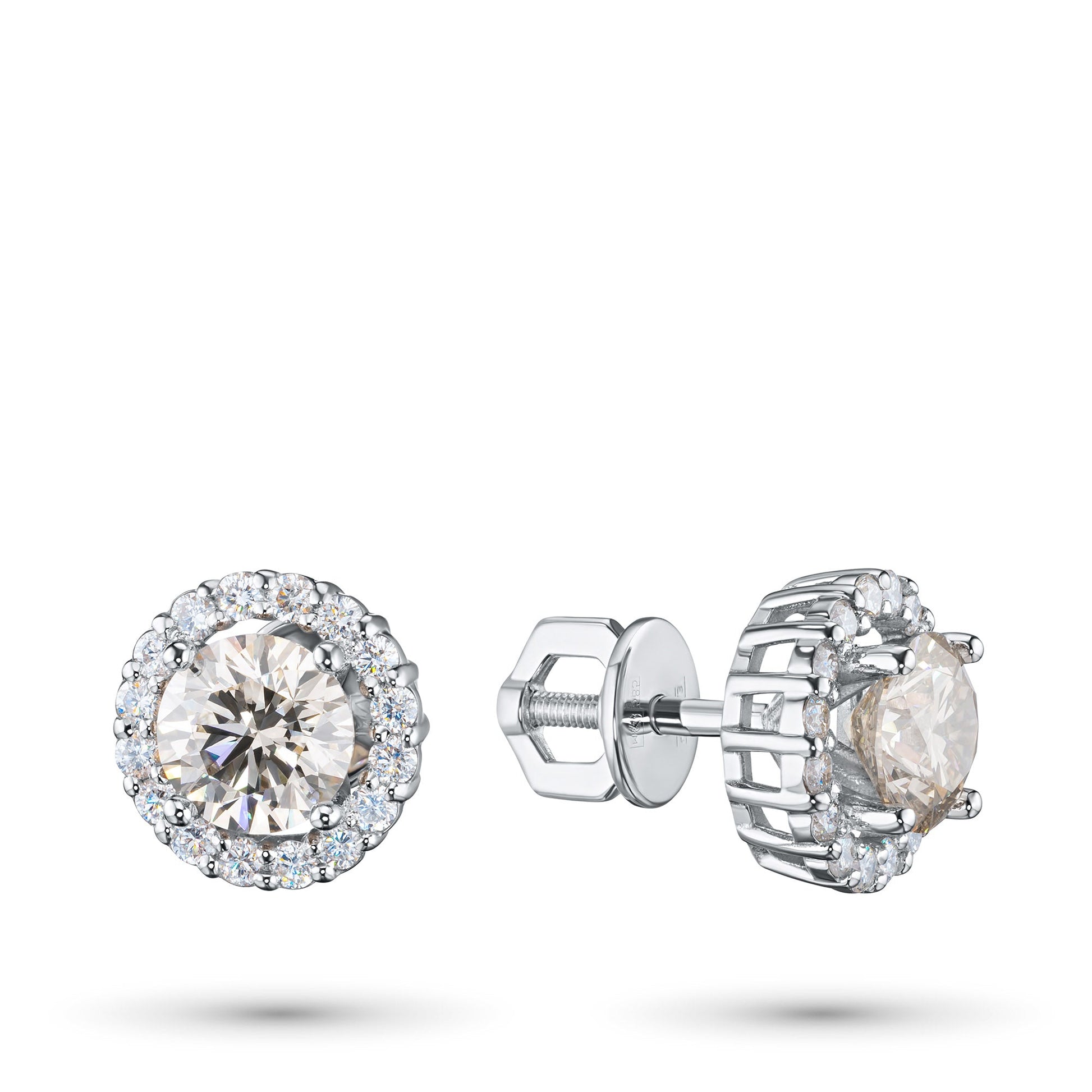 14K White Gold Earring Studs with 34 Round-Cut Lab-Created Diamonds - Which Mark