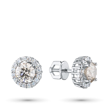14K White Gold Earring Studs with 34 Round-Cut Lab-Created Diamonds - Which Mark