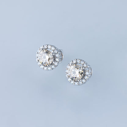 14K White Gold Earring Studs with 34 Round-Cut Lab-Created Diamonds - Which Mark