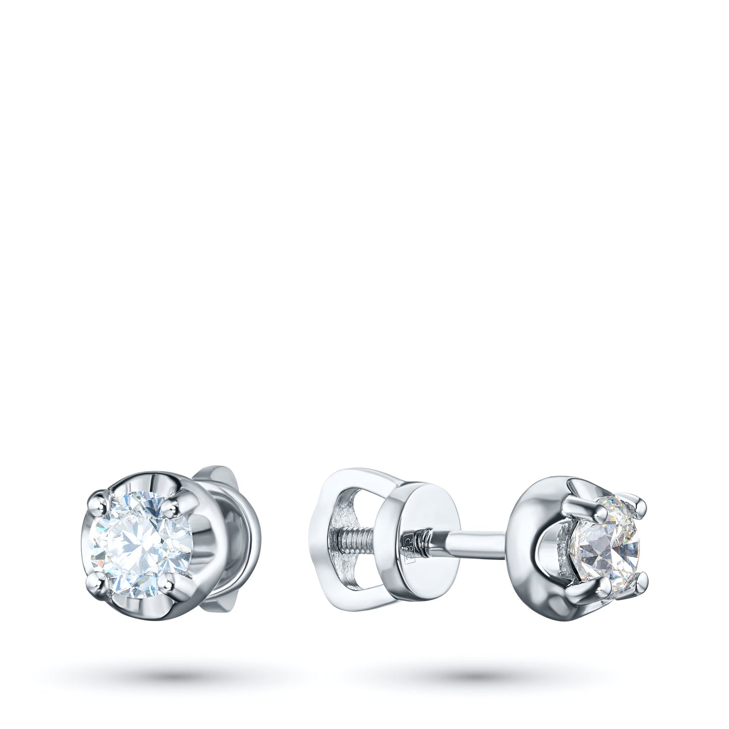 14K White Gold Earring Studs with 2 Round-Cut Lab-Created Diamonds - Which Mark