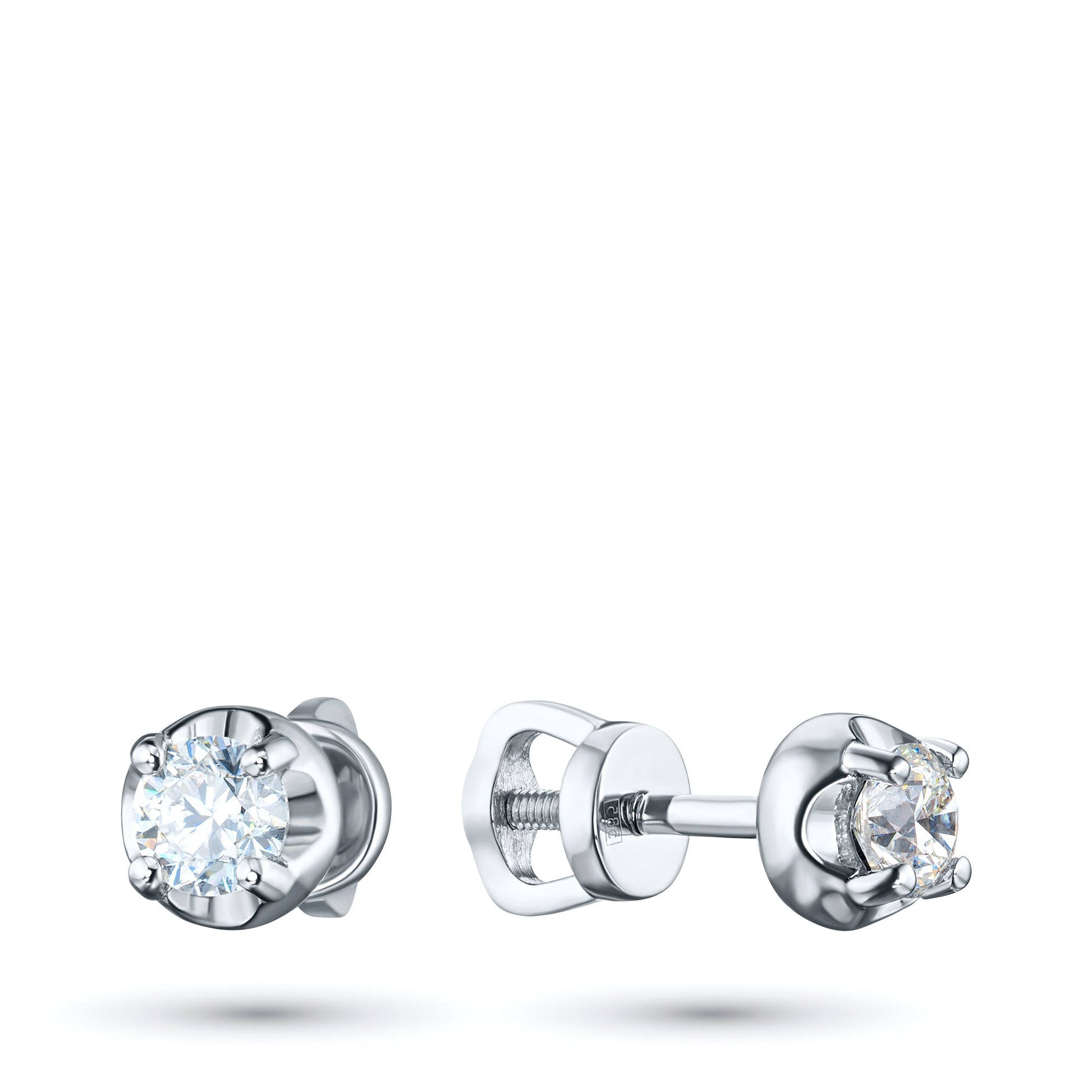 14K White Gold Earring Studs with 2 Round-Cut Lab-Created Diamonds - Which Mark