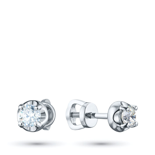 14K White Gold Earring Studs with 2 Round-Cut Lab-Created Diamonds - Which Mark
