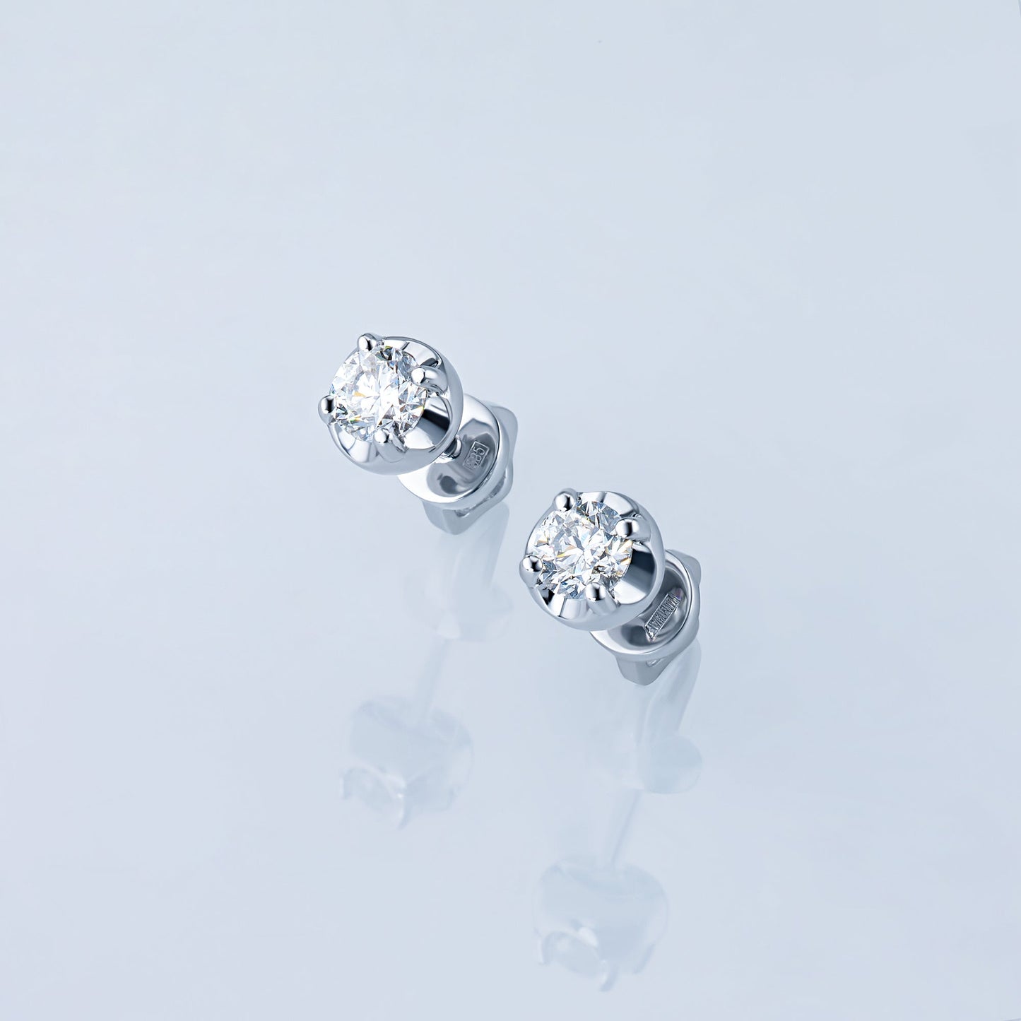 14K White Gold Earring Studs with 2 Round-Cut Lab-Created Diamonds - Which Mark