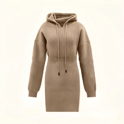 Casual Dress Mid-length Hooded Cinched Waist Sweater - Which Mark
