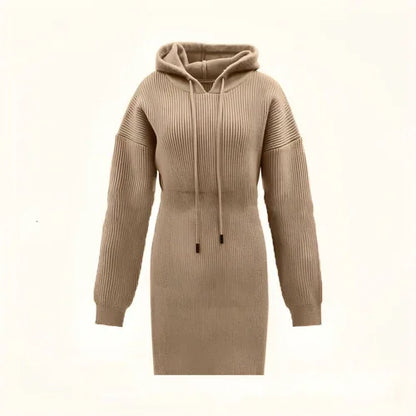 Casual Dress Mid-length Hooded Cinched Waist Sweater - Which Mark