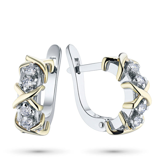 14K White and Yellow Gold Earrings with 8 Round-Cut Lab-Created - Which Mark