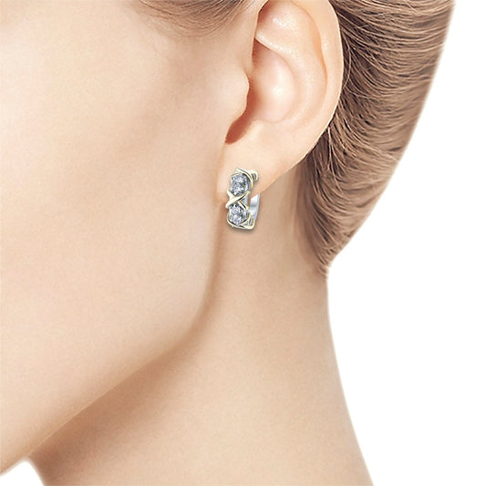 14K White and Yellow Gold Earrings with 8 Round-Cut Lab-Created - Which Mark