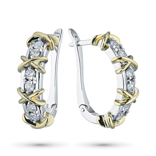 14K White and Yellow Gold Earrings with 12 Round-Cut Lab-Created - Which Mark