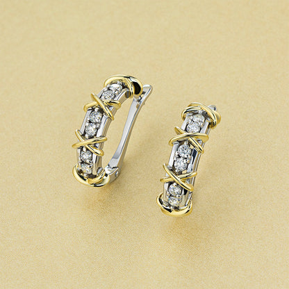 14K White and Yellow Gold Earrings with 12 Round-Cut Lab-Created - Which Mark