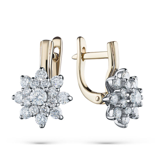 14K White and Yellow Gold Earrings with 34 Round-Cut Lab-Created - Which Mark