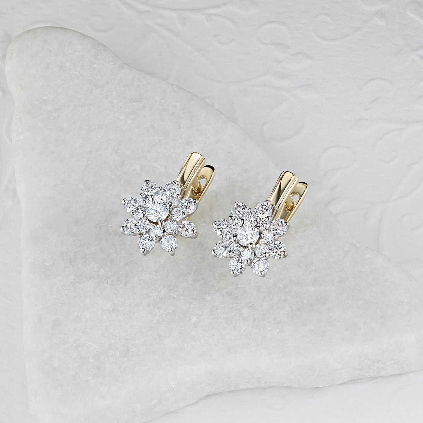 14K White and Yellow Gold Earrings with 34 Round-Cut Lab-Created - Which Mark