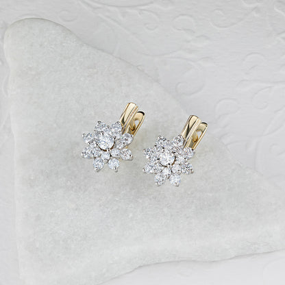 14K White and Yellow Gold Earrings with 34 Round-Cut Lab-Created - Which Mark