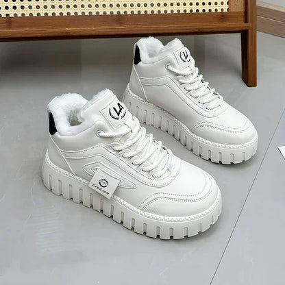 Fleece-lined Warm White Shoes For Women High-top Board Shoe - Which Mark