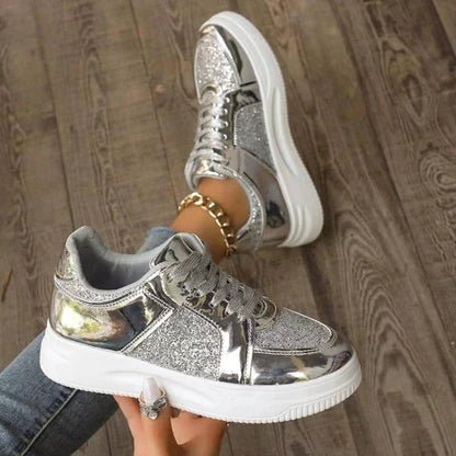 Fashion Lace-up Flat Shoes With Sequin Design Casual Sports Thick - Which Mark