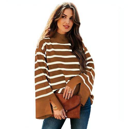Striped Turtleneck Sweater Women's Cuffs - Which Mark