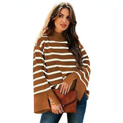 Striped Turtleneck Sweater Women's Cuffs - Which Mark