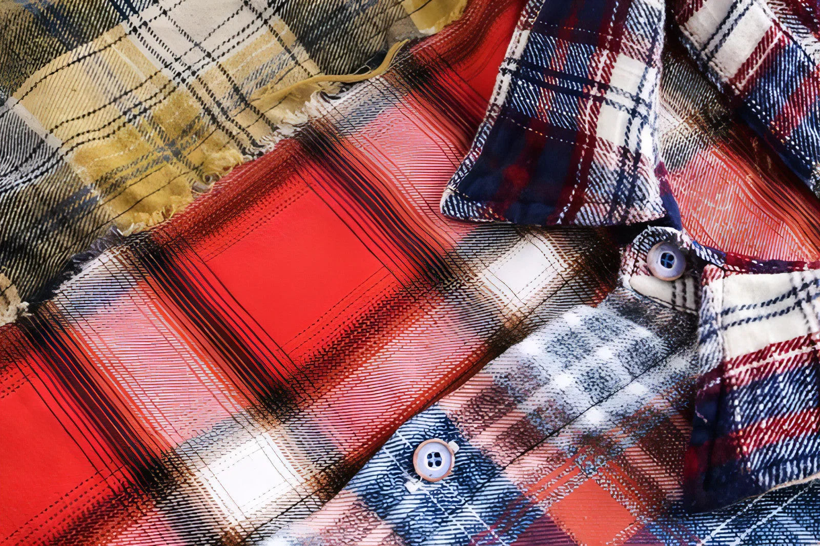 Multi-color Mosaic Plaid Fringed Hem Long Sleeve DressShirt Men - Which Mark
