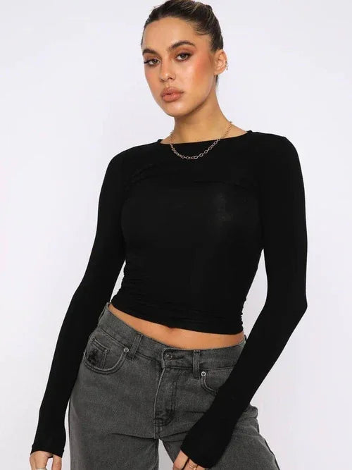 A1. Knitwear Tight Casual Long Sleeve T-shirt Women - Which Mark