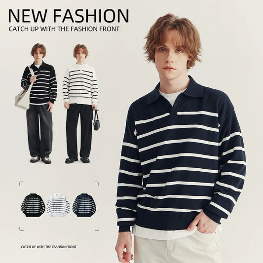 High-grade Loose Contrast Color Striped Sweater Long Sleeve Inner Wear - Which Mark