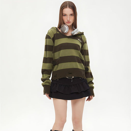 Autumn Hooded Sweater Women Contrast Stripe Thin - Which Mark