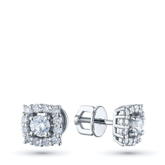 14K White Gold Earring Studs with 26 Round-Cut Lab-Created Diamonds - Which Mark