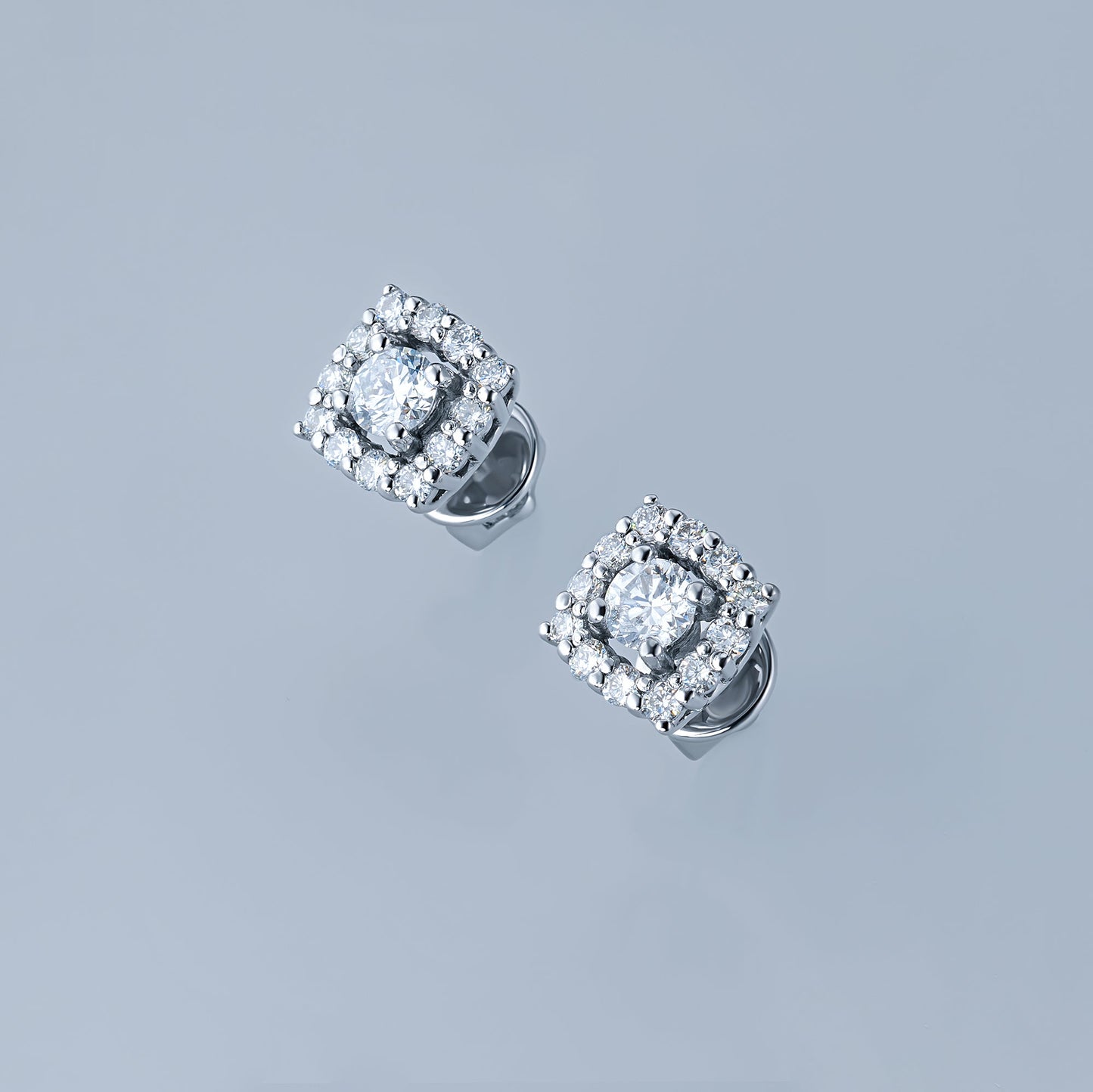 14K White Gold Earring Studs with 26 Round-Cut Lab-Created Diamonds - Which Mark