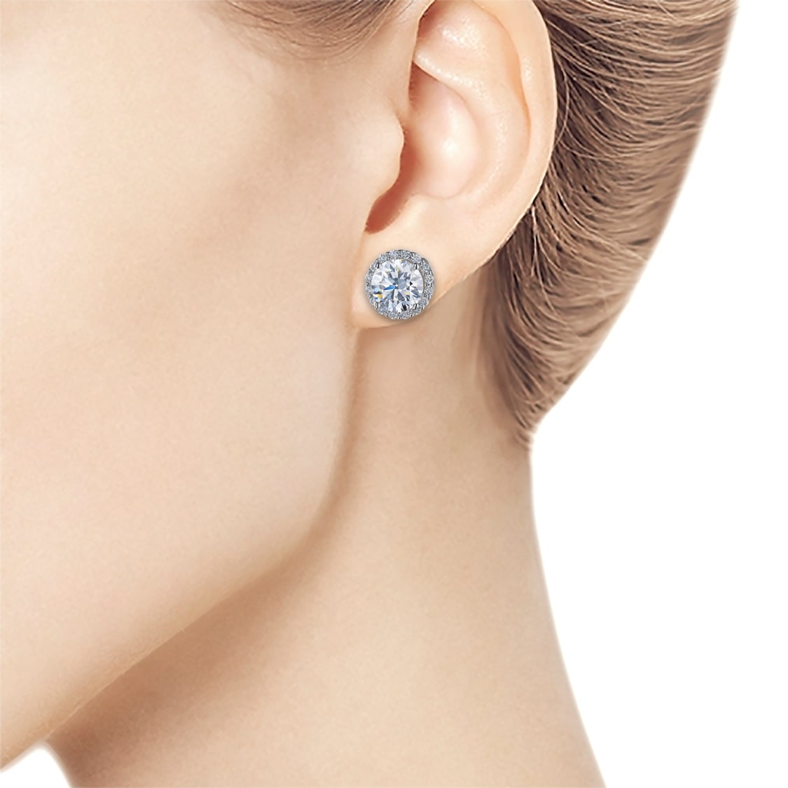 14K White Gold Earring Studs with 34 Round-Cut Lab-Created Diamonds - Which Mark