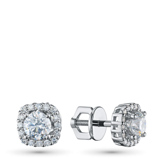 14K White Gold Earring Studs with 34 Round-Cut Lab-Created Diamonds - Which Mark
