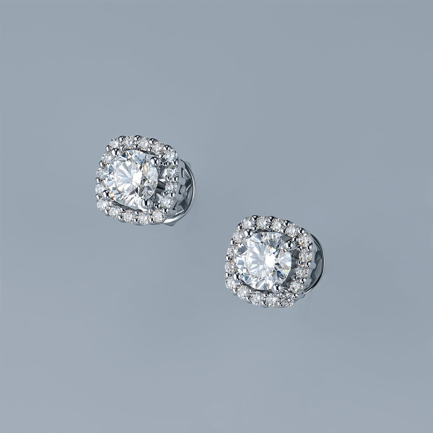 14K White Gold Earring Studs with 34 Round-Cut Lab-Created Diamonds - Which Mark
