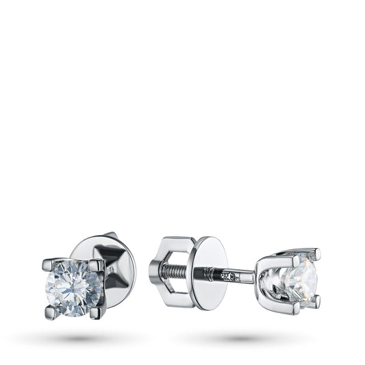 14K White Gold Earring Studs with 2 Round-Cut Lab-Created Diamonds - Which Mark