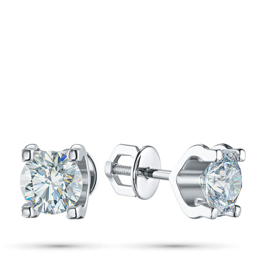 14K White Gold Earring Studs with 2 Round-Cut Lab-Created Diamonds - Which Mark