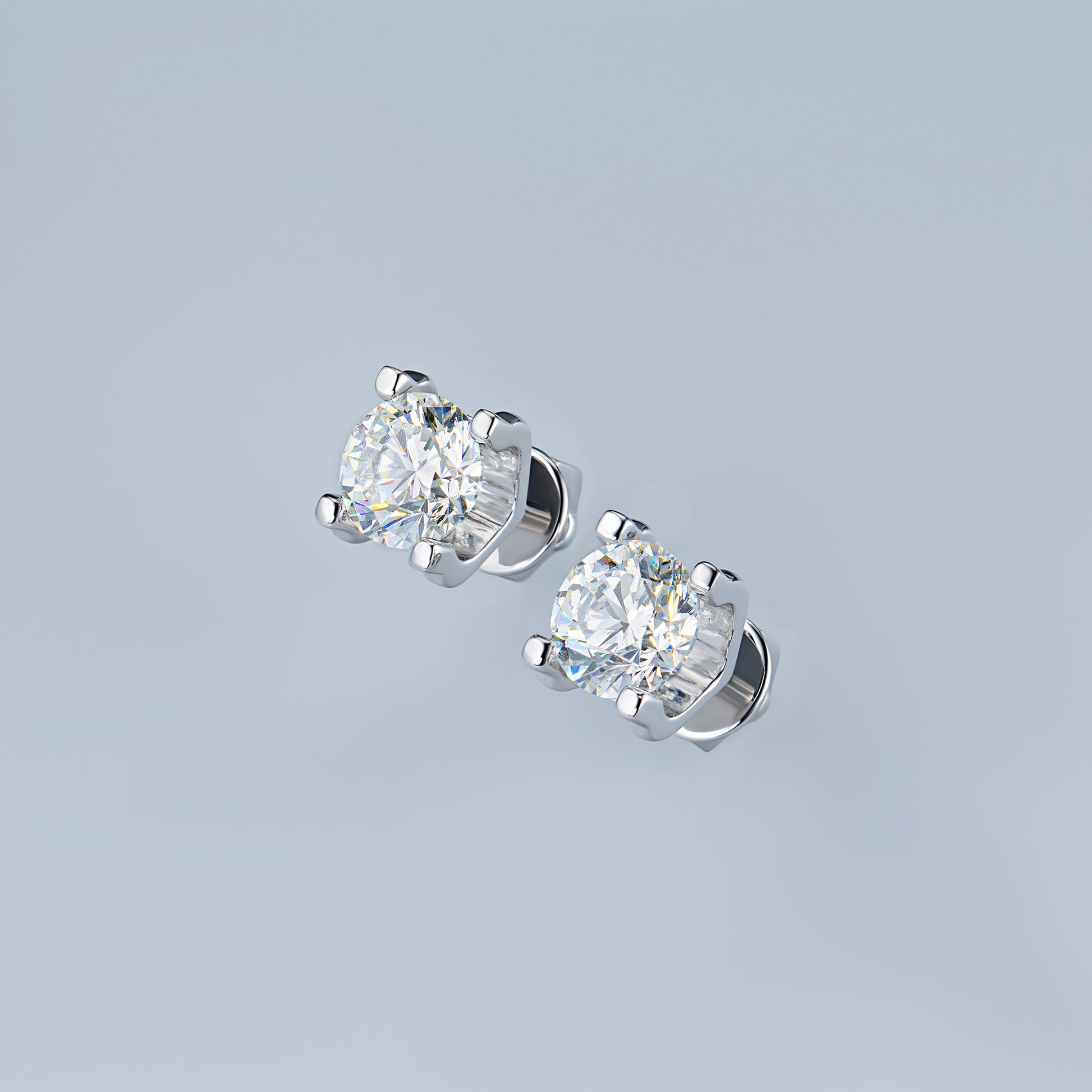14K White Gold Earring Studs with 2 Round-Cut Lab-Created Diamonds - Which Mark
