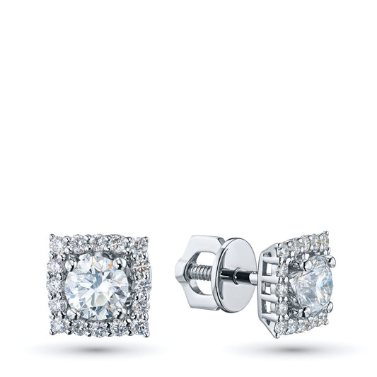 14K White Gold Earring Studs with 34 Round-Cut Lab-Created Diamonds - Which Mark