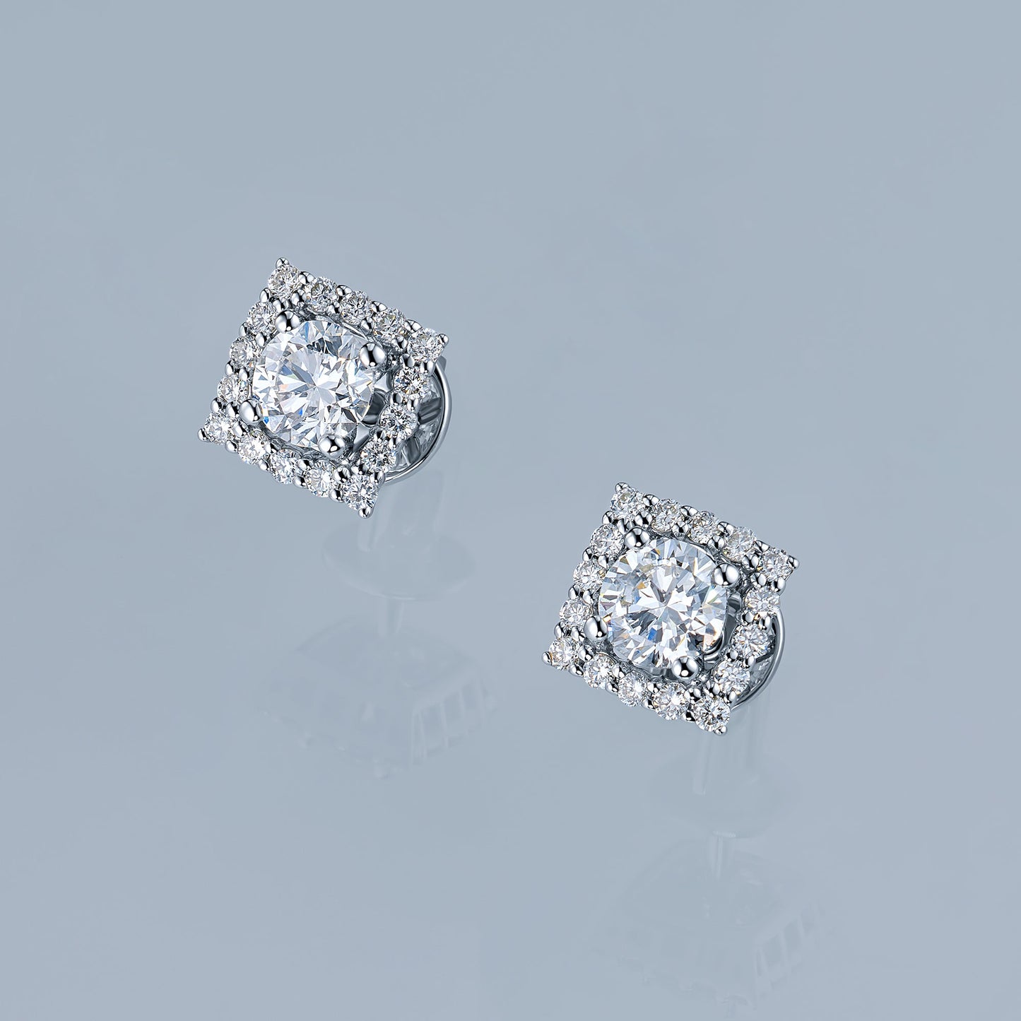 14K White Gold Earring Studs with 34 Round-Cut Lab-Created Diamonds - Which Mark