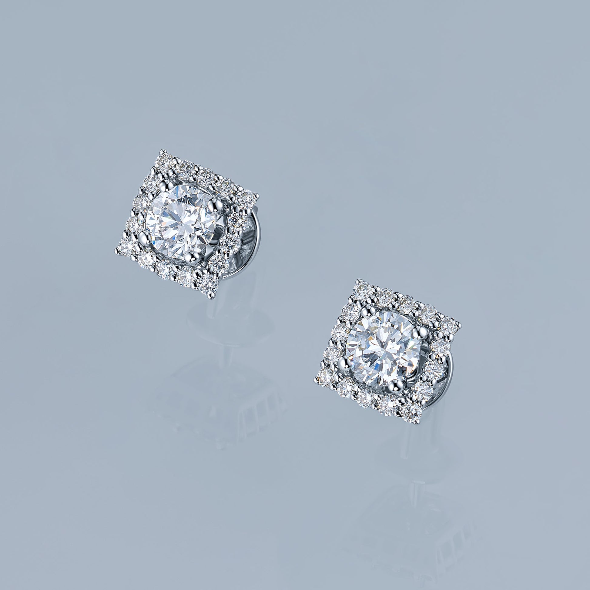 14K White Gold Earring Studs with 34 Round-Cut Lab-Created Diamonds - Which Mark