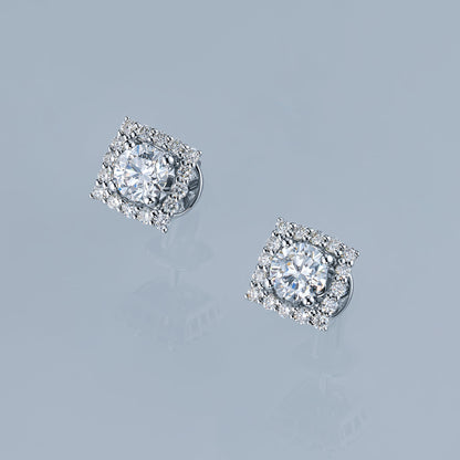 14K White Gold Earring Studs with 34 Round-Cut Lab-Created Diamonds - Which Mark