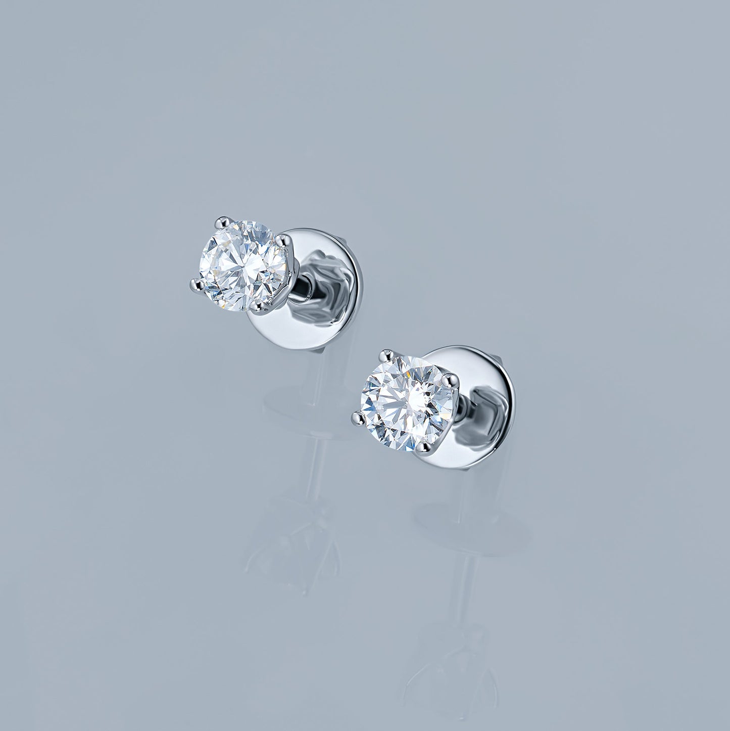 14K White Gold Earring Studs with 2 Round-Cut Lab-Created Diamonds - Which Mark