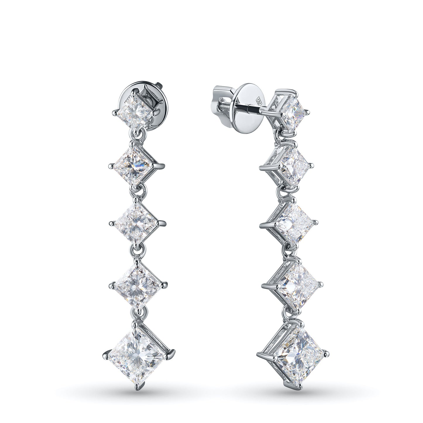 14K White Gold Earring Studs with 10 Princess-Cut Lab-Created Diamonds - Which Mark
