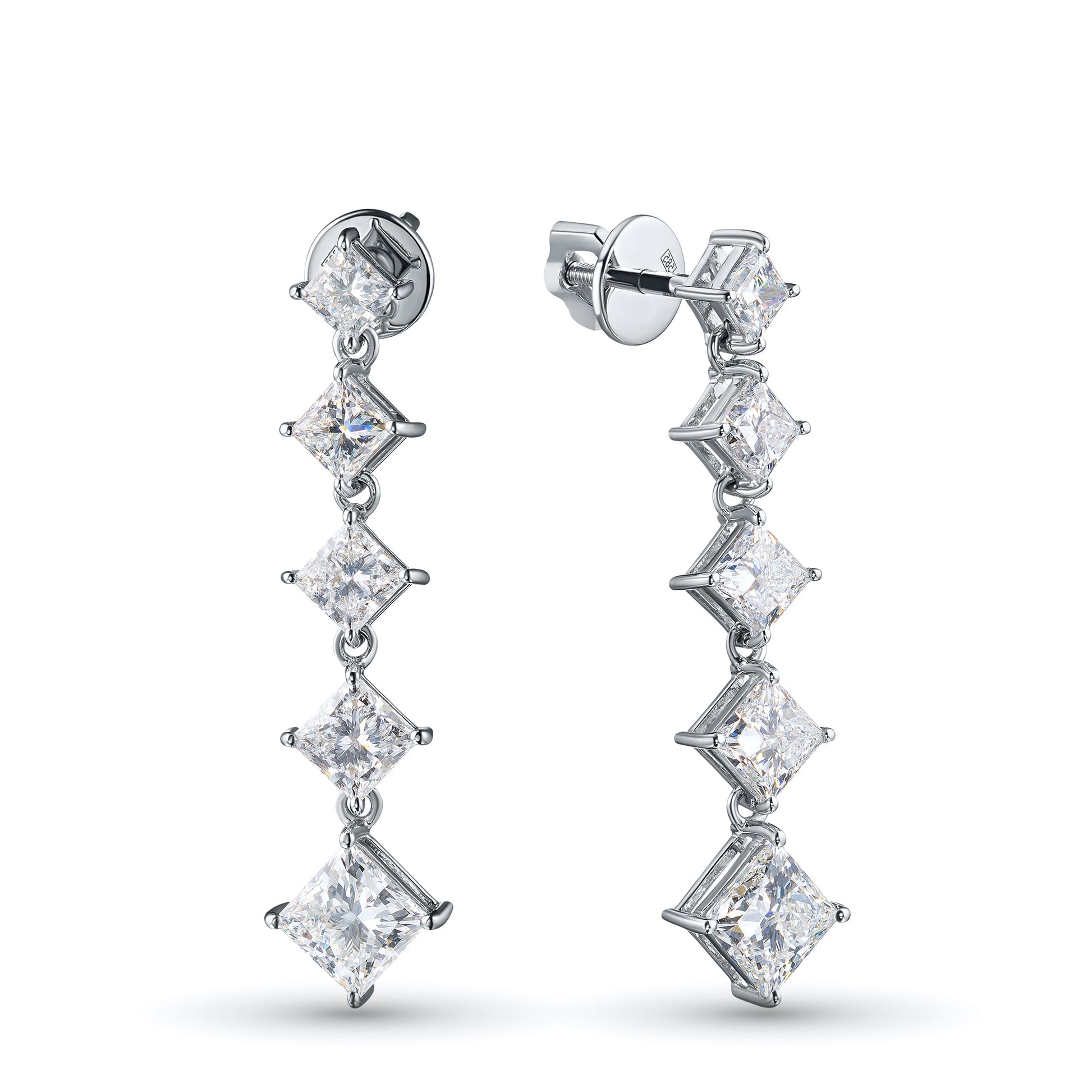 14K White Gold Earring Studs with 10 Princess-Cut Lab-Created Diamonds - Which Mark